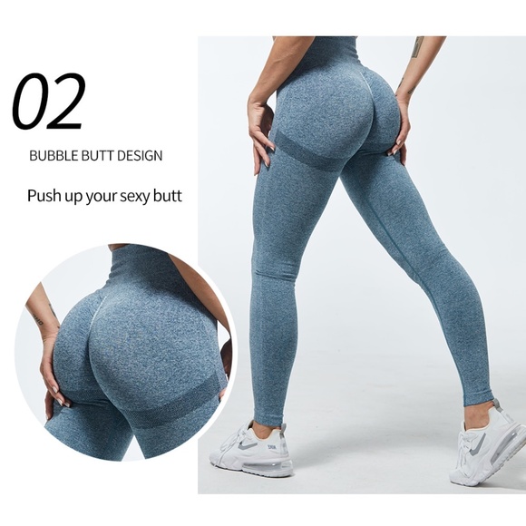 Bubble Butt Marled Dusty BLUE Seamless Leggings - Picture 1 of 17